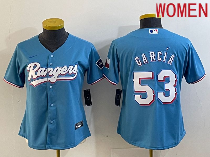 Women Texas Rangers #53 Garcia Light Blue Game Nike 2023 MLB Jersey style 1->youth mlb jersey->Youth Jersey
